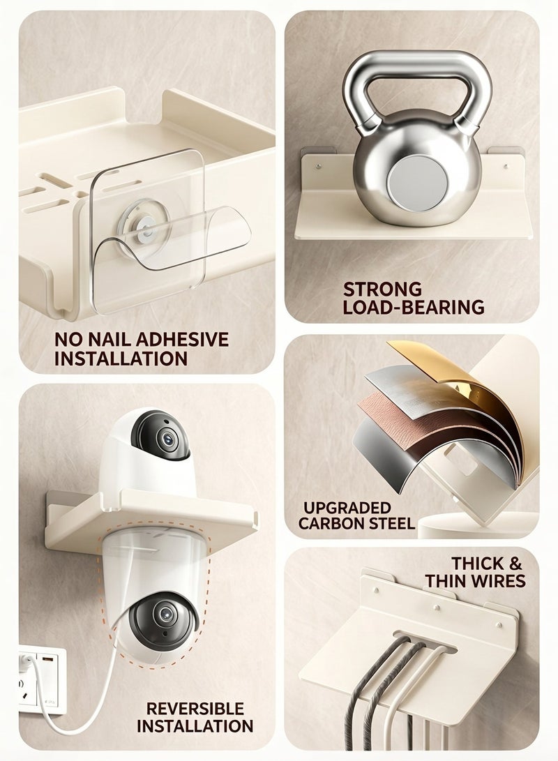 WangPangZi Wall Mount Camera Shelf for Security Cameras, Rustproof Carbon Steel No Drill Floating Holder with Dual Installation, Universal Surveillance Baby & Pet Monitor Smart Speaker Small Devices, Suitable for Bedroom Living Room Bathroom Kitchen Office, Warm White - Image 4