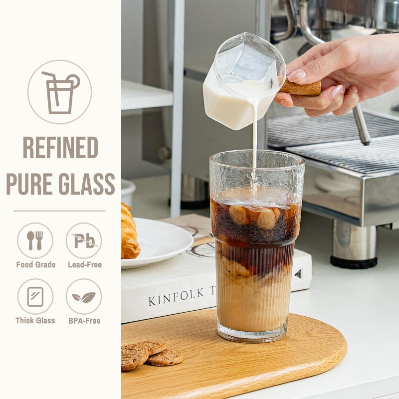 SoulTimes 20oz Glass Tumblers with Lids and Straws, Set of 2 - Stylish Ribbed Design Drinking Glasses for Iced Coffee Cups, Juice, Smoothies, Cold Beverages, Includes Cleaning Brush, Durable Glassware - Image 4