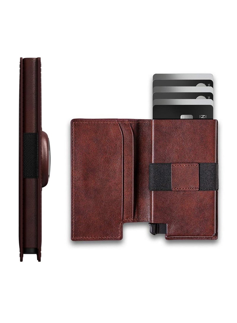KASTWAVE Men's Wallets, Stylish RFID-Blocked Smart Wallet for Apple Air Tag Integration, Slim, Minimalist Money Holder, Quick Card Access with Push Button (Coffee) - Image 1