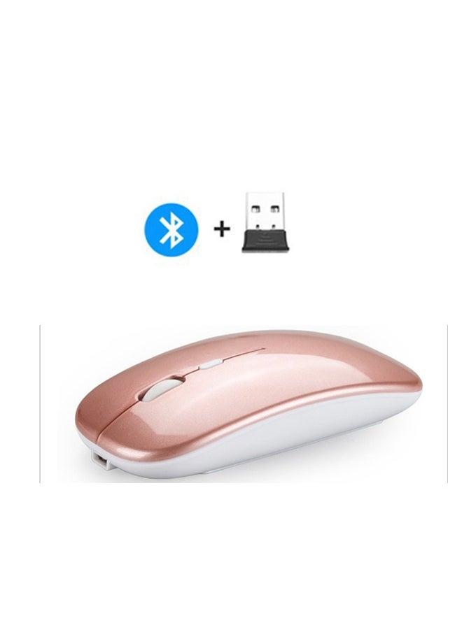 Wireless Bluetooth Mouse, Bluetooth 5.1 + USB, 2.4GHz Rechargeable Silent Bluetooth Wireless Mouse, Computer Mice with USB Receiver(Rose Gold with RGB Light)  - Image 1