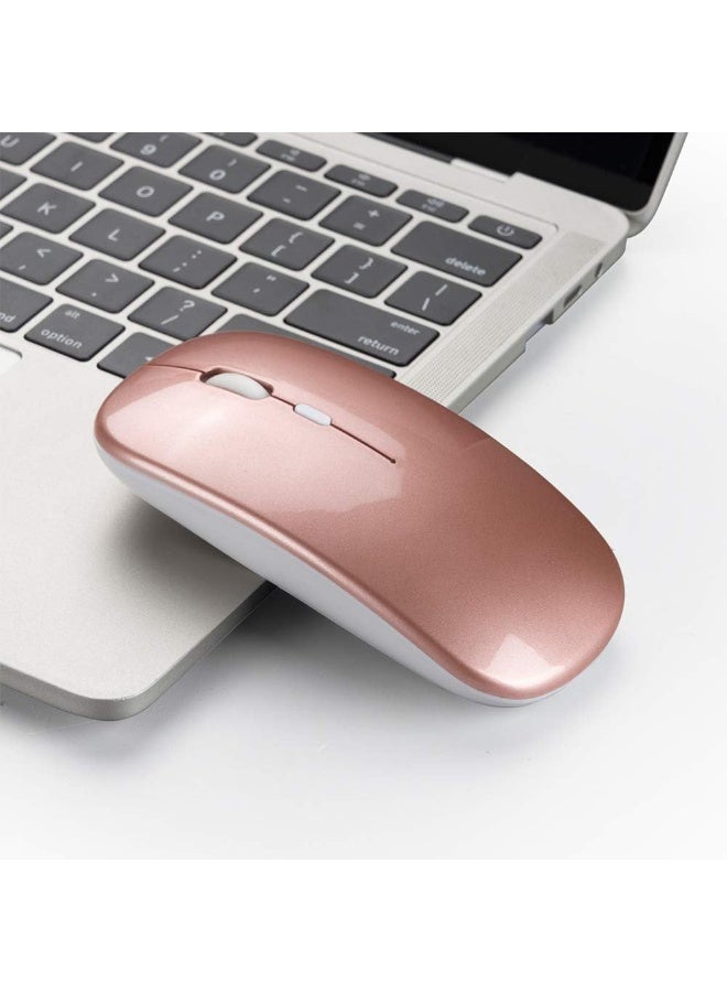 Wireless Bluetooth Mouse, Bluetooth 5.1 + 2.4GHz USB Wireless Receiver, Type-C Rechargeable Silent Bluetooth Wireless Mouse for PC, Laptop, Tablet, Mobile Phone, 3 Presets Adjustable DPI (Rose Gold)  - Image 2