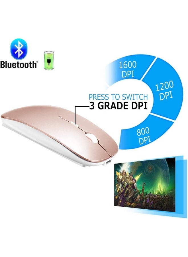 Wireless Bluetooth Mouse, Bluetooth 5.1 + 2.4GHz USB Wireless Receiver, Type-C Rechargeable Silent Bluetooth Wireless Mouse for PC, Laptop, Tablet, Mobile Phone, 3 Presets Adjustable DPI (Rose Gold)  - Image 3