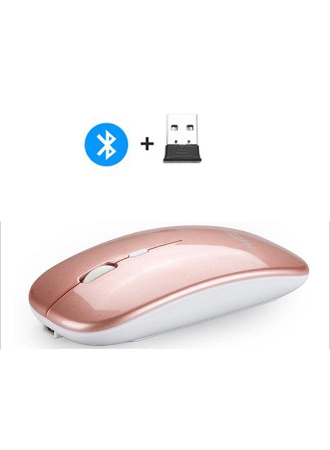 نُوِيق ماوس لاسلكي بتقنية Bluetooth، NUEEK، Bluetooth 5.1 + مستقبل لاسلكي USB 2.4 جيجاهرتز، ماوس لاسلكي بتقنية Bluetooth صامت قابل لإعادة الشحن من النوع C للكمبيوتر الشخصي والكمبيوتر المحمول والكمبيوتر اللوحي والهاتف المحمول، 3 إعدادات مسبقة قابلة للتعديل DPI (ذهبي وردي) - Image 1