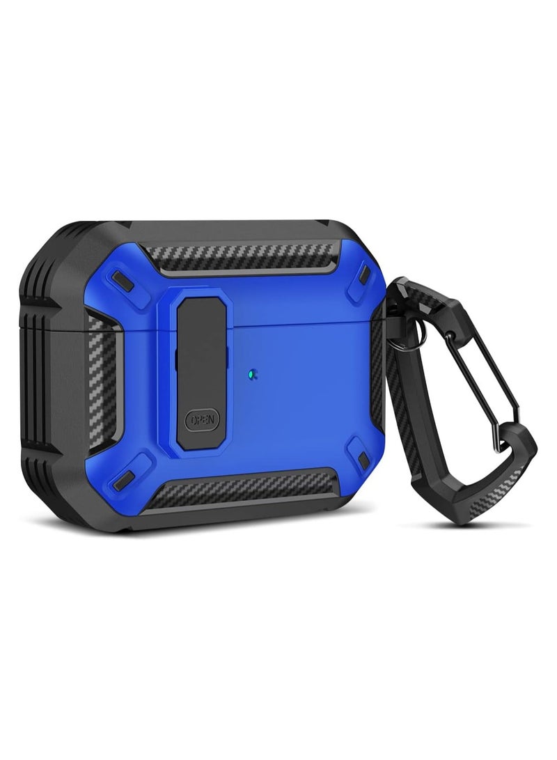 ELMO3EZZ Airpods Pro Case Cover, [Secure Lock] Armor Full-Body Rugged AirPod Pro Protective Case Men with Carabiner, Cool Air pods Pro Shockproof Shell Case for Apple Airpods Pro (Black & Blue)