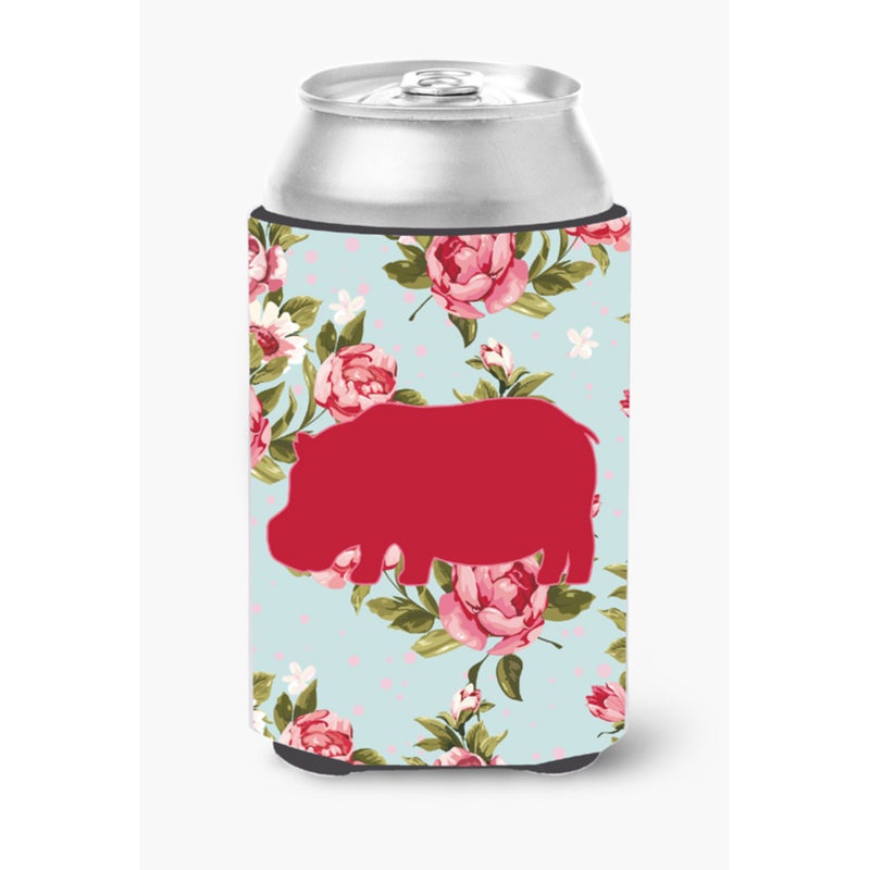 Caroline's Treasures Hippopotamus Shabby Chic Blue Roses Can or Bottle Beverage Insulator Hugger BB1130 