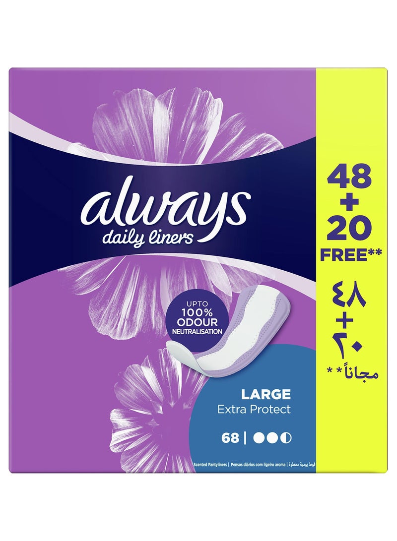 أولويز 48+20 عد بطانات يومية جوارب داخلية حماية إضافية، كبيرة