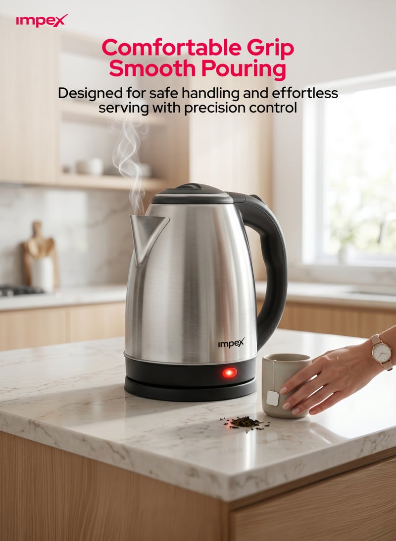 Impex Stainless Steel Electric Kettle With Triple Thermostat And Heat Resistant Handle, Quick Boiling, Hot Water, Coffee and Tea Maker Heating, Lightweight Design  1.8 Liter 1500W, 2 Year Warranty - Steamer 1803, Silver 1.8 L 1500 W 1803 Silver - Image 5