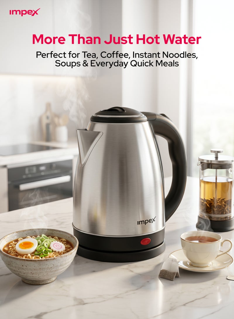 Impex Stainless Steel Electric Kettle With Triple Thermostat And Heat Resistant Handle, Quick Boiling, Hot Water, Coffee and Tea Maker Heating, Lightweight Design  1.8 Liter 1500W, 2 Year Warranty - Steamer 1803, Silver 1.8 L 1500 W 1803 Silver - Image 4