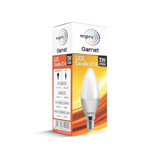 Wipro Garnet 3 W E14 Base Frosted Candle LED Bulb | Warm White (2700K) | Pack of 1 | Clear optics for sparkling effect | LED Filament Bulb for Home, office, chandellior, decorative lamp shade - Image 3