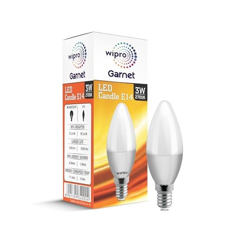 Wipro Garnet 3 W E14 Base Frosted Candle LED Bulb | Warm White (2700K) | Pack of 1 | Clear optics for sparkling effect | LED Filament Bulb for Home, office, chandellior, decorative lamp shade - Image 1
