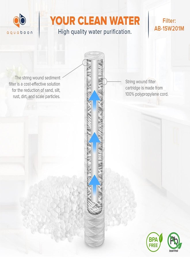 أكوابون خرطوشة فلتر مياه Aquaboon 1 ميكرون مقاس 20 بوصة × 2.5 بوصة ملفوفة بخيط - بديل لفلتر مياه المنزل بالكامل لمياه الآبار SWC-25-2005، عبوة من قطعتين - Image 5