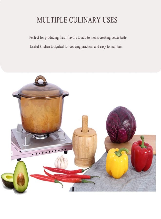 Hibucuo Mortar and Pestle Set with Lid and Spoon, 100% Natura Bamboo Spice Grinder, Crush, Press, Mash Spices, Herbs, Garlic, Pepper, Guacamole, Nuts, Fruit, 4.6 inch Mortar and Pestle Set Bowl for Kitchen - Image 4