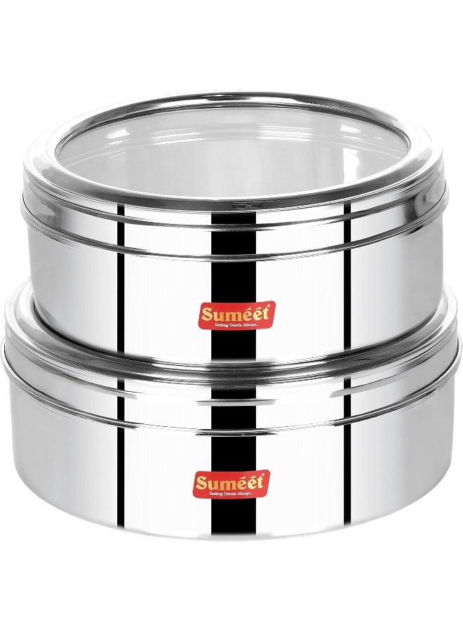 Sumeet Sumeet Stainless Steel Storage Canisters with See-Through Lids, Set of 2 (1.5L & 2L), Flat Puri Dabba for Roti, Snacks, Dry Fruits, Biscuits  - Image 1