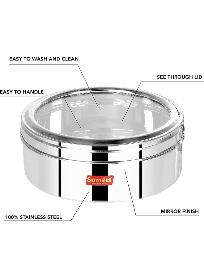 Sumeet Sumeet Stainless Steel Storage Canisters with See-Through Lids, Set of 2 (1.5L & 2L), Flat Puri Dabba for Roti, Snacks, Dry Fruits, Biscuits  - Image 3