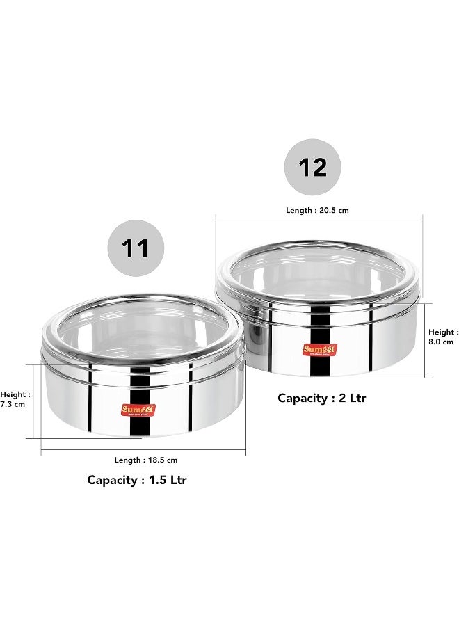 Sumeet Sumeet Stainless Steel Storage Canisters with See-Through Lids, Set of 2 (1.5L & 2L), Flat Puri Dabba for Roti, Snacks, Dry Fruits, Biscuits  - Image 4