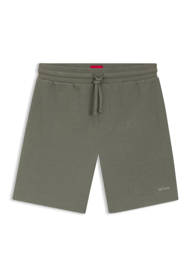 HUGO Dark Green Waffle-structured pyjama shorts with embroidered logo for Men | Best Price UAE