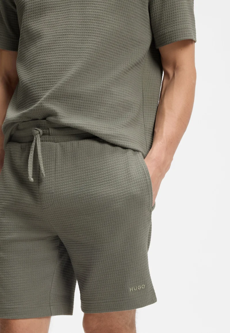 HUGO Dark Green Waffle-structured pyjama shorts with embroidered logo for Men | Best Price UAE