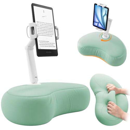 SAIJI Kindle Stand for Bed iPad Tablet Pillow Holder with Flexible Dual Axis Arm Microbead Cushion 360 Adjustable Lap Beanbag Phone Holder Fits Devices with 47156 Screens Cyan - Image 1