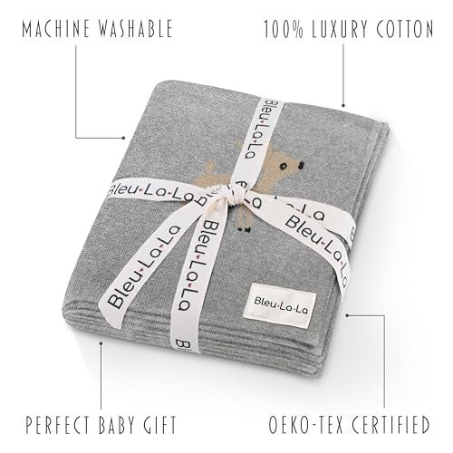 Bleu La La Knit Baby Swaddle Blanket - 100% Cotton Soft Cozy Receiving Swaddling Crib Stroller Quilt Blanket for Shower Gift Registry for Newborns, Infants, Toddlers, Unisex (Deer - Grey) - Image 3