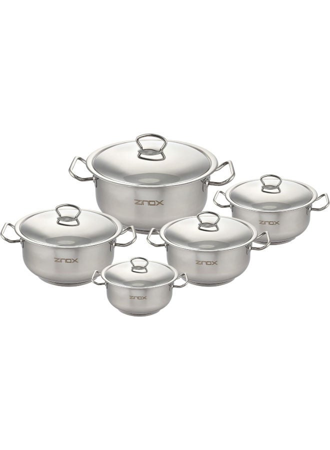 Zinox Smart Cookware Set 10 Piece Pots ( 16 - 20 - 22 - 26 - 30 )-Silver - Image 1