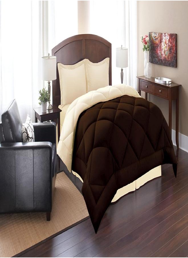 Elegant Comfort Elegant Comfort All Season Goose Down Alternative Reversible 3-Piece Comforter Set- Available in and Colors, King/Cal King, Brown/Cream  - Image 1