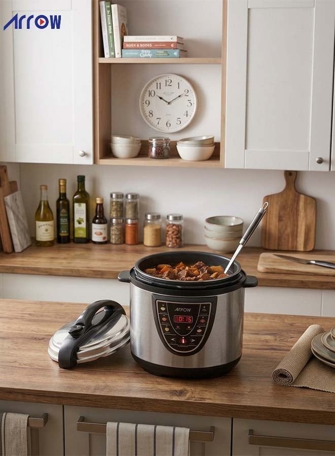 Arrow 8L MINI Electric Pressure Cooker, 1300W | Stainless Steel body | High Quality Golden Pot | Silver Color | Work as a steamer for Mandi and Manto  | Practical variety of functions| Model Name: RO-08SEC - Image 4