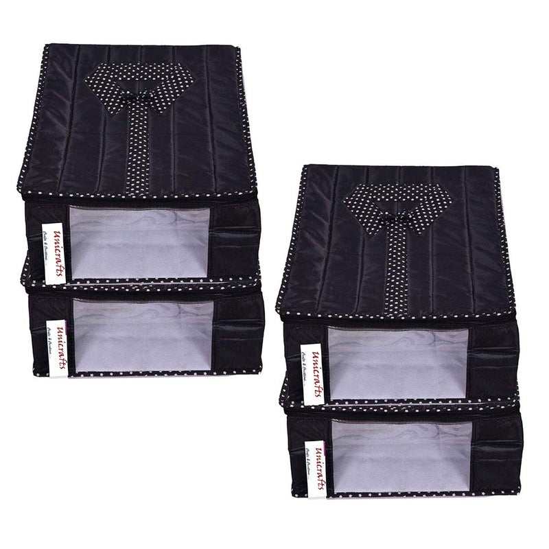 UNICRAFTS Unicrafts Shirt Cover Non Woven Foldable Shirt Cover Storage Organizer Garment Cover Cloth Storage Bag Suit Cover Tshirt Trousers Jeans Clothes Wardrobe Organizer Clothing Organiser Pack of 4 Pc Black  - Image 1