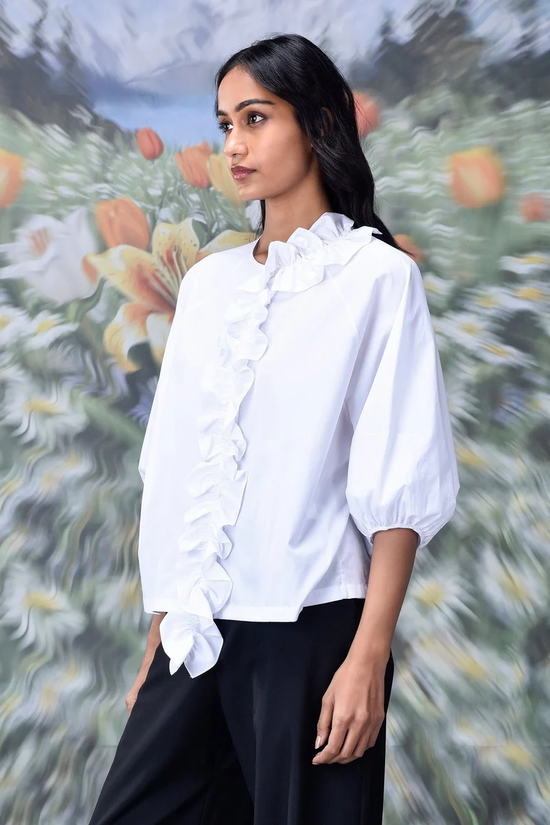 Genes Lecoanet Hemant Frill Collar Relax Fit Top- White