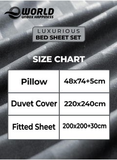 Eworld 4-Piece Luxury King Size Dark Grey Striped Bedding Set Includes 1 Duvet Cover (220x240cm), 1 Fitted Bed Sheet (200x200+30cm), and 2 Pillow Cases (48x74+5cm) for Ultimate Hotel-Inspired Sophistication  - Image 2