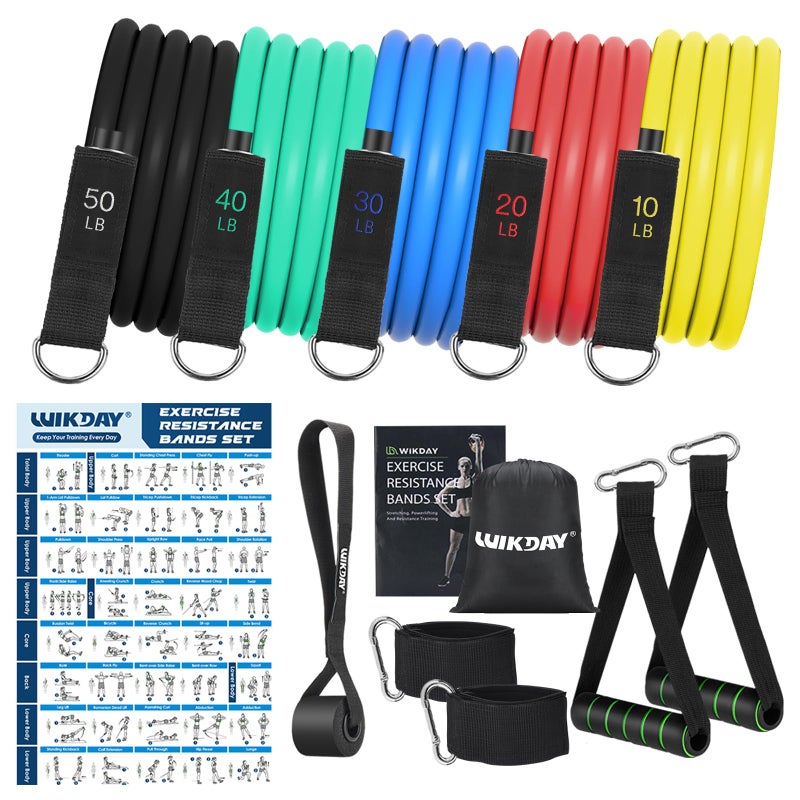 WIKDAY Exercise Resistance Bands with Handles for Working Out, 150 Lbs Multicolor Workout Bands Set with Door Anchor for Physical Therapy, Yoga, Pilates - Image 1