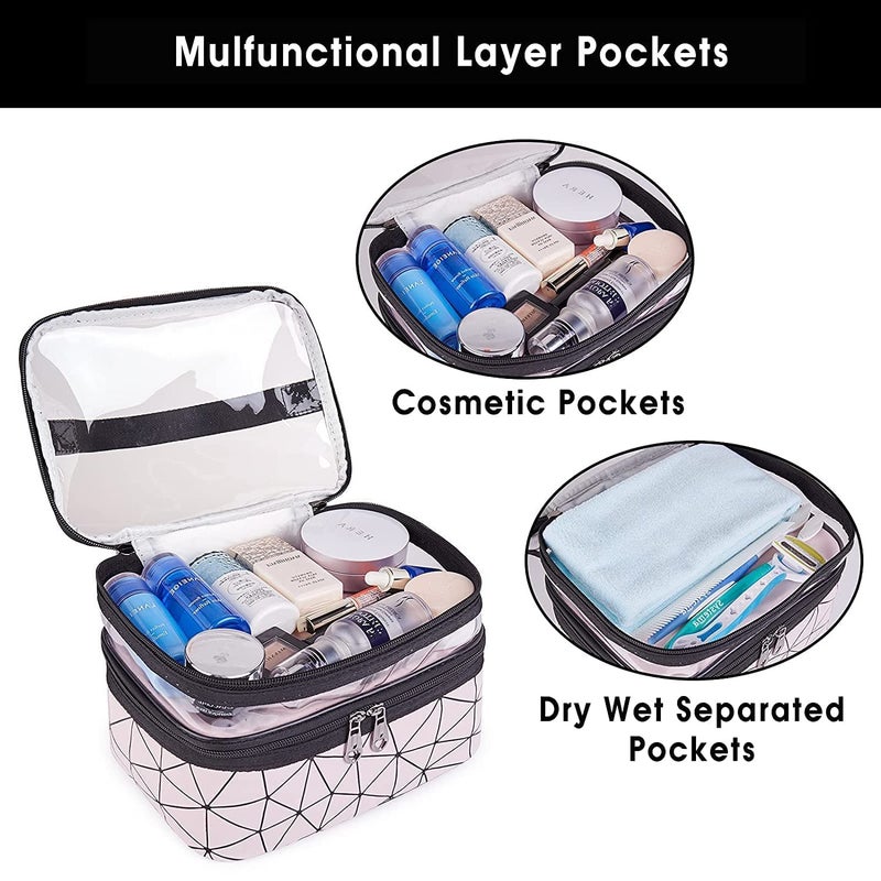 CELLEBII Double Layer Makeup Pouches for Women Premium Cosmetic Bags for Girls Toiletry Kit Pouch with Brush Holder Travel Wash Bag and Inner Ware Storage Organizer Multi Color - Image 5