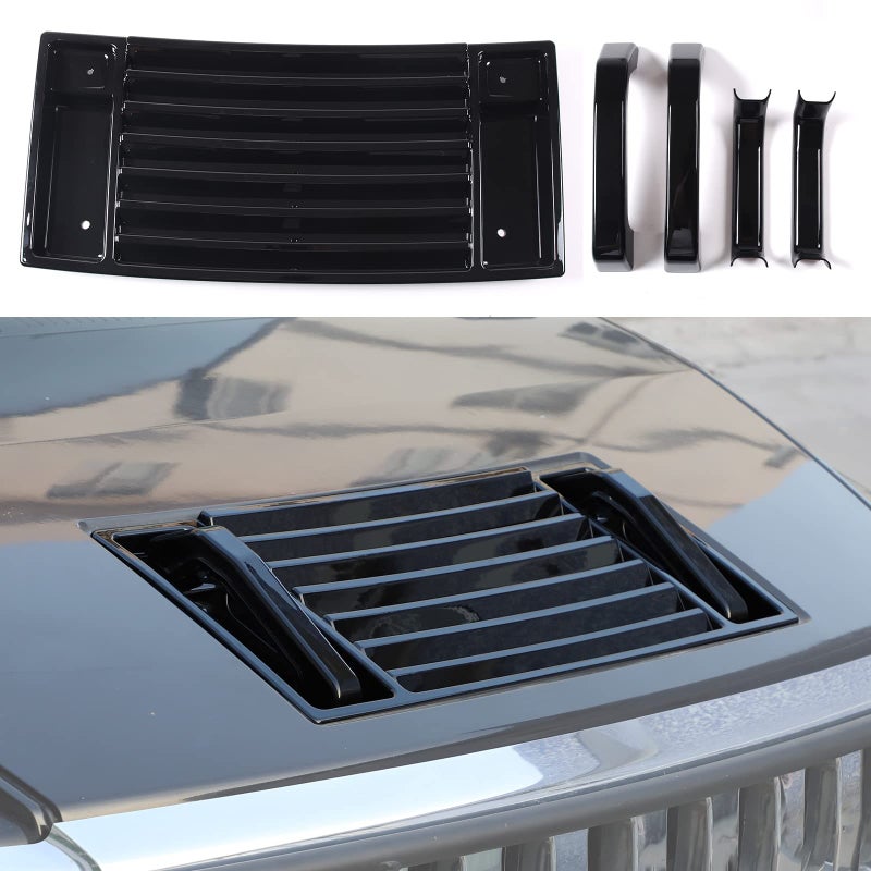 Generic Lcojicep Hood Deck Vent Panel Covers Trim Moulding Compatible with Hummer 2003-2009 H2 Front Hood Vent Louver Cover, Front Hood Grille Trim (Hood Vent Panel & Handle Kit, Piano Black)  - Image 1