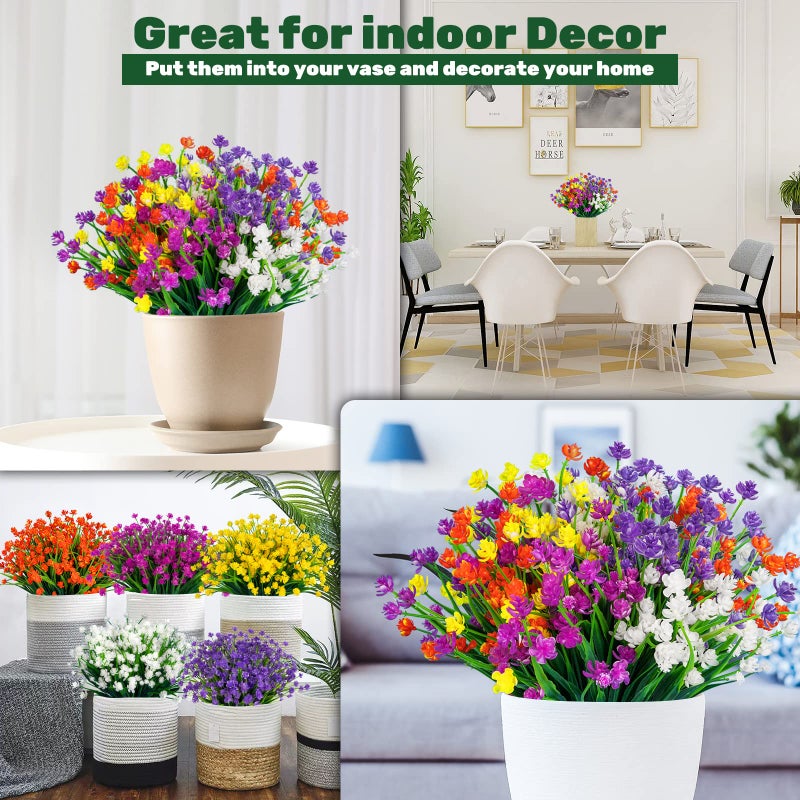 Lnoicy 20pcs Artificial Fake Flowers Plastic Flowers for Outdoor Decoration  UV Resistant Faux Flowers Shrubs  Artificial Plants for Indoor Outside Garden Home Wedding Farmhouse(5 Color) - Image 5