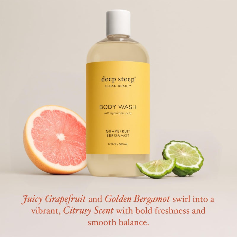 Deep Steep Body Wash, Grapefruit Bergamot, 17 oz â€“ Hydrating Shower Gel with Hyaluronic Acid, Shea Butter, Aloe Vera & Argan Oil â€“ Vegan, Clean Beauty, Clean & Refreshed Skin - Image 4