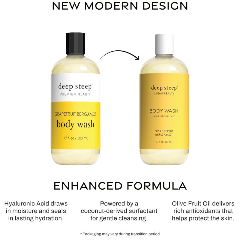 Deep Steep Body Wash, Grapefruit Bergamot, 17 oz â€“ Hydrating Shower Gel with Hyaluronic Acid, Shea Butter, Aloe Vera & Argan Oil â€“ Vegan, Clean Beauty, Clean & Refreshed Skin - Image 3