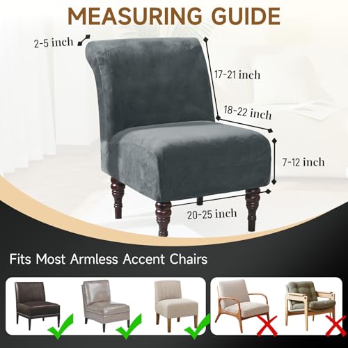 XIAROGEE Velvet Armless Accent Chair Cover Soft Stretch Accent Chair Slipcovers Without Arms Removable Armless Chair Furniture Protector Covers for Living RoomDining RoomHotel Dark Grey 1 - Image 3