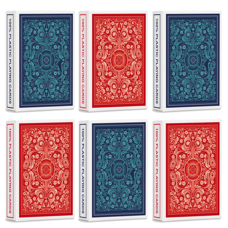Timenued Playing Cards 6 PackPlastic Waterproof Playing Cards Bulk for Adults6 Decks of Poker Cards Professional SetWide Poker Size Regular Index3 Blue 3 Red - Image 3