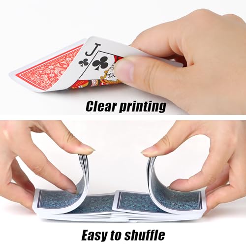 Timenued Playing Cards 6 PackPlastic Waterproof Playing Cards Bulk for Adults6 Decks of Poker Cards Professional SetWide Poker Size Regular Index3 Blue 3 Red - Image 5
