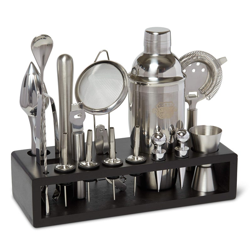 G2S G2S Professional Bartender Kit and Cocktail Shaker Set with Stand  17 Piece Stainless Steel Home Bar Accessories with Modern Bamboo Stand for Mixology Bartending and Drink Mixing Black 