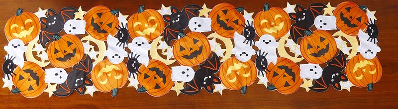 GRANDDECO Holiday Halloween Table Runner 13""x36""  Cutwork Applique Embroidered Pumpkins and Bats Dresser Scarf for Home Dining Autumn Thanksgiving Tabletop Decoration - Image 5