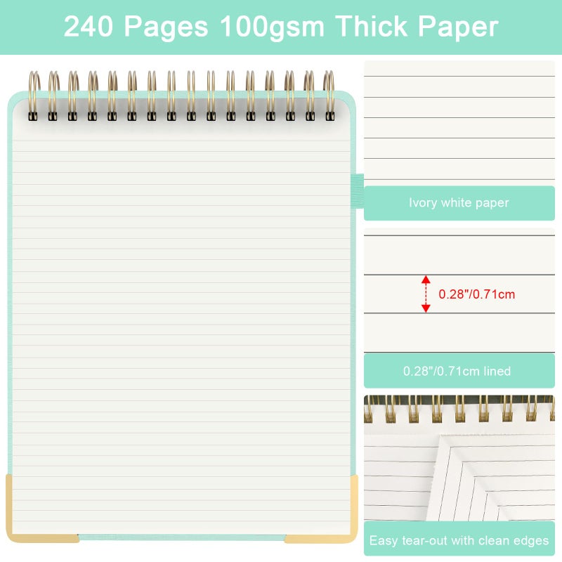 Mousbull Aesthetic Top Spiral Notebook, A4 Large Linen Hardcover Top Bound Steno Pads, 240 Pages 100gsm Thick Lined Paper Left Handed Notebook Journal for Work, School, Church Writing - Green, 8.5" x 11" - Image 4