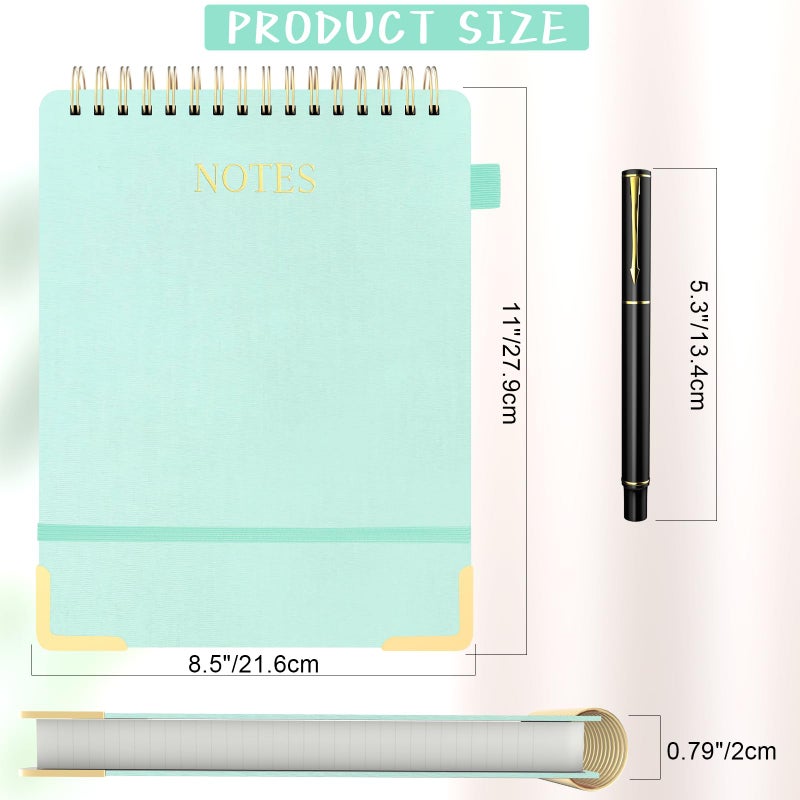 Mousbull Aesthetic Top Spiral Notebook, A4 Large Linen Hardcover Top Bound Steno Pads, 240 Pages 100gsm Thick Lined Paper Left Handed Notebook Journal for Work, School, Church Writing - Green, 8.5" x 11" - Image 3