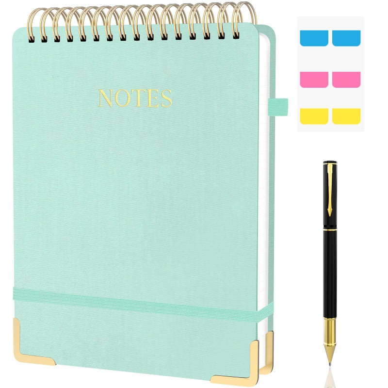 Mousbull Aesthetic Top Spiral Notebook, A4 Large Linen Hardcover Top Bound Steno Pads, 240 Pages 100gsm Thick Lined Paper Left Handed Notebook Journal for Work, School, Church Writing - Green, 8.5" x 11" - Image 1