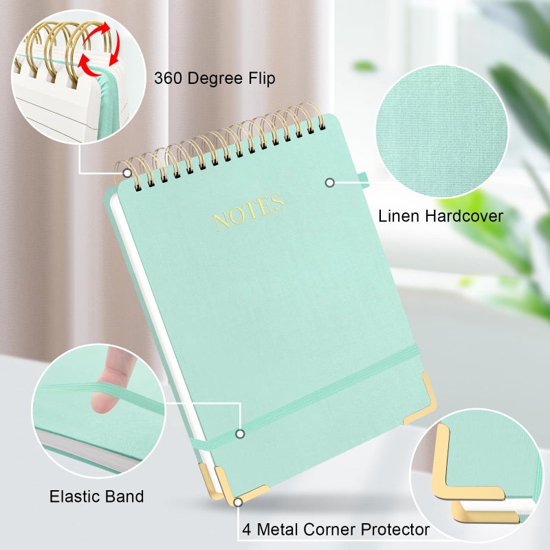 Mousbull Aesthetic Top Spiral Notebook, A4 Large Linen Hardcover Top Bound Steno Pads, 240 Pages 100gsm Thick Lined Paper Left Handed Notebook Journal for Work, School, Church Writing - Green, 8.5" x 11" - Image 2