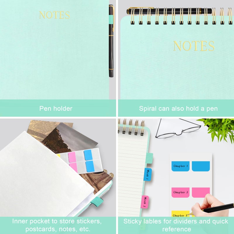 Mousbull Aesthetic Top Spiral Notebook, A4 Large Linen Hardcover Top Bound Steno Pads, 240 Pages 100gsm Thick Lined Paper Left Handed Notebook Journal for Work, School, Church Writing - Green, 8.5" x 11" - Image 5