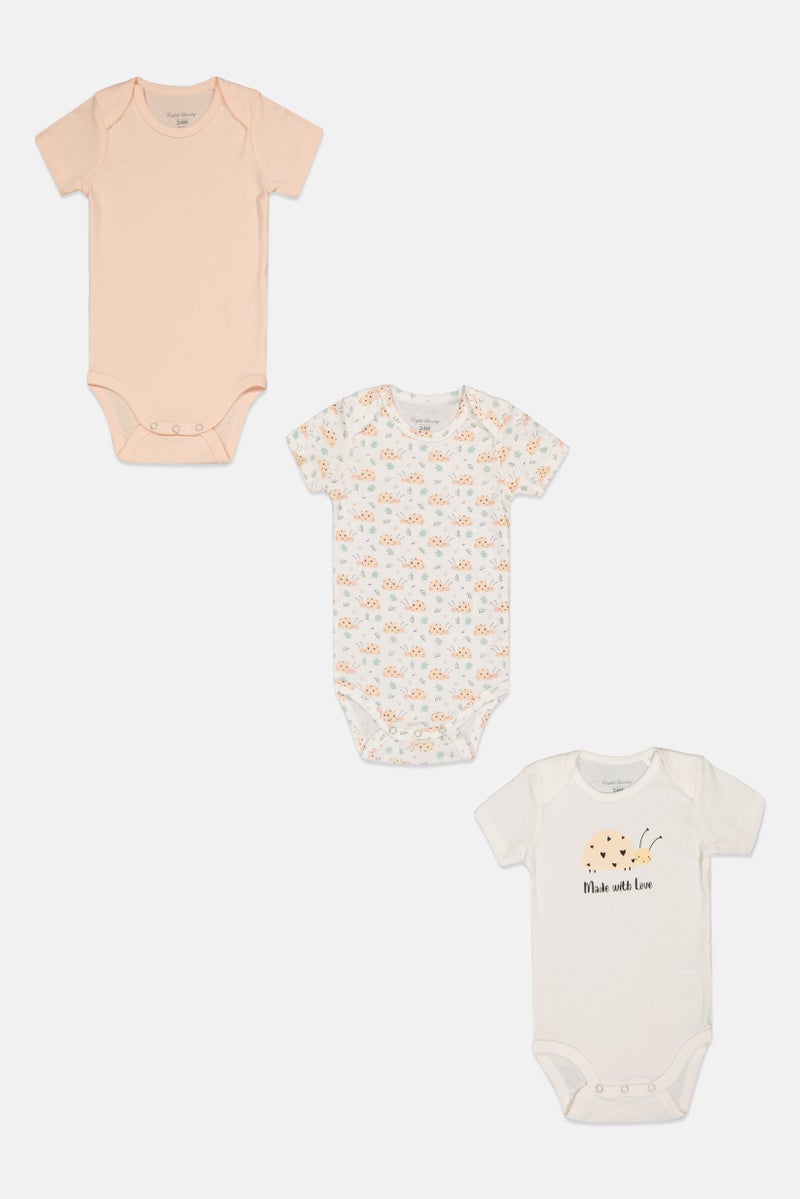 English Laundry Toddlers Girl 3 Pcs Crew Neck Allover Print Short Sleeves Rompers, Multicolor - Image 3