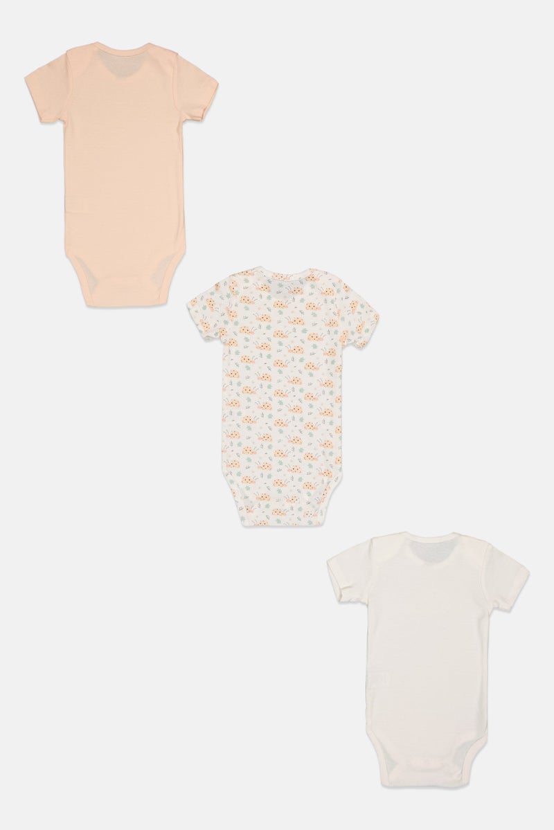 English Laundry Toddlers Girl 3 Pcs Crew Neck Allover Print Short Sleeves Rompers, Multicolor - Image 2