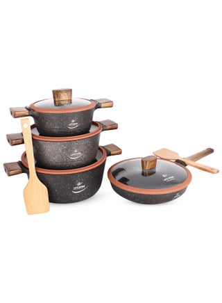 10-Piece Cookware Set - Induction Compatible Cooking Set, Titanium Granite Non Stick Coating 100% PFOA FREE, Kitchen Pots and Pans with Bakelite Stay Cool Handles (Brown) - pzsku/Z683C53E1C1A84958C480Z/45/_/1739788777/27b111ef-5ba6-4e97-8b65-a37b504b15ac