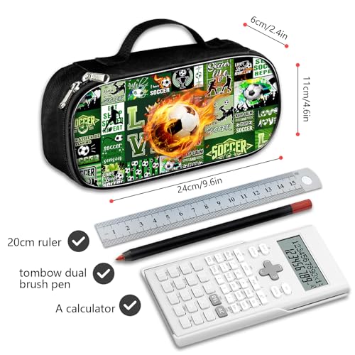 ROVOZAR Soccer Ball Pencil Case for Boys Girls, Sport Pencil Box for Kids Soccer Pen Bag, Large Football Pencil Pouch with Zipper Compartments for Office School - Image 2