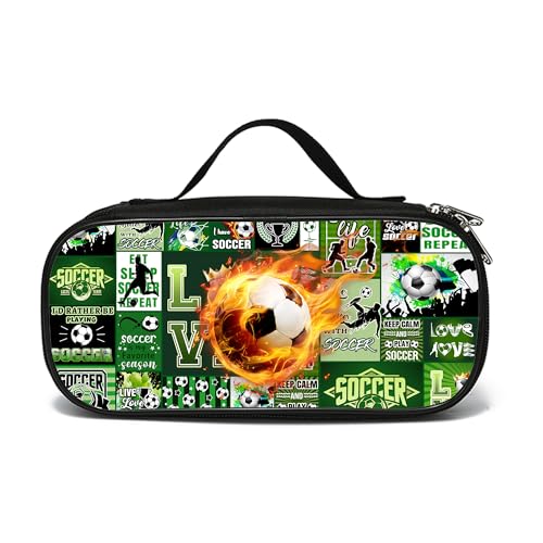 ROVOZAR Soccer Ball Pencil Case for Boys Girls, Sport Pencil Box for Kids Soccer Pen Bag, Large Football Pencil Pouch with Zipper Compartments for Office School - Image 1